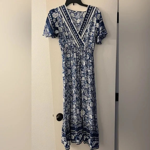 green emerald velvet dress Gyro Flower Light Blue Summer Maxi Boho Beach Dress Floral Print Dress   Original Brand